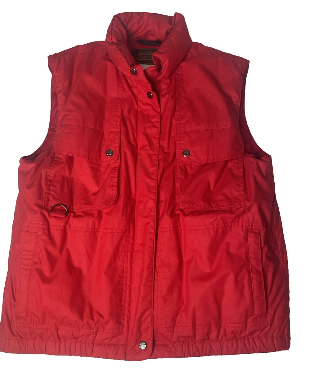 Eddie Bauer Women’s L Red Goose Down Utility Cargo Vest Full Zip Snap Front
